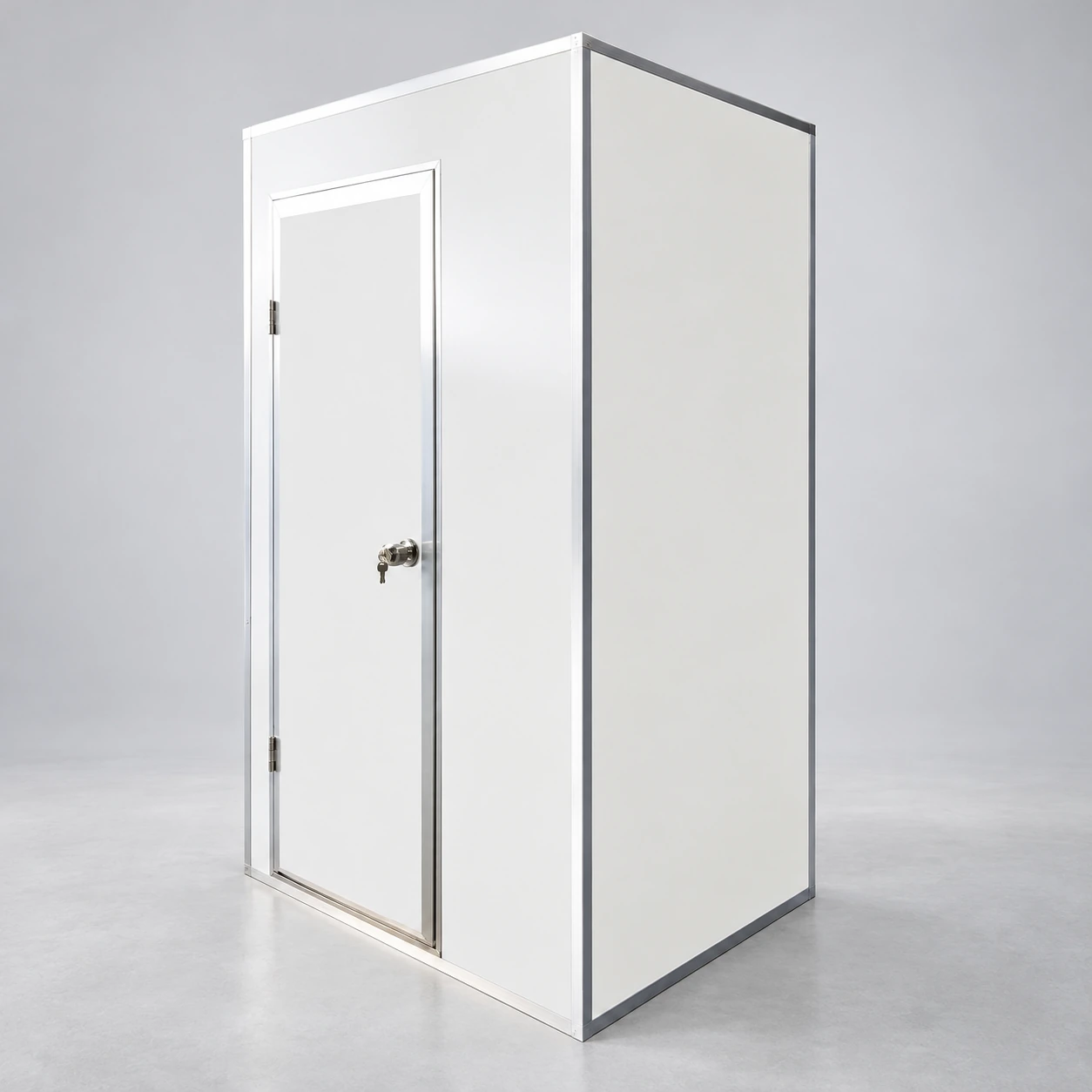 Enclosed panel air shower with a solid access door