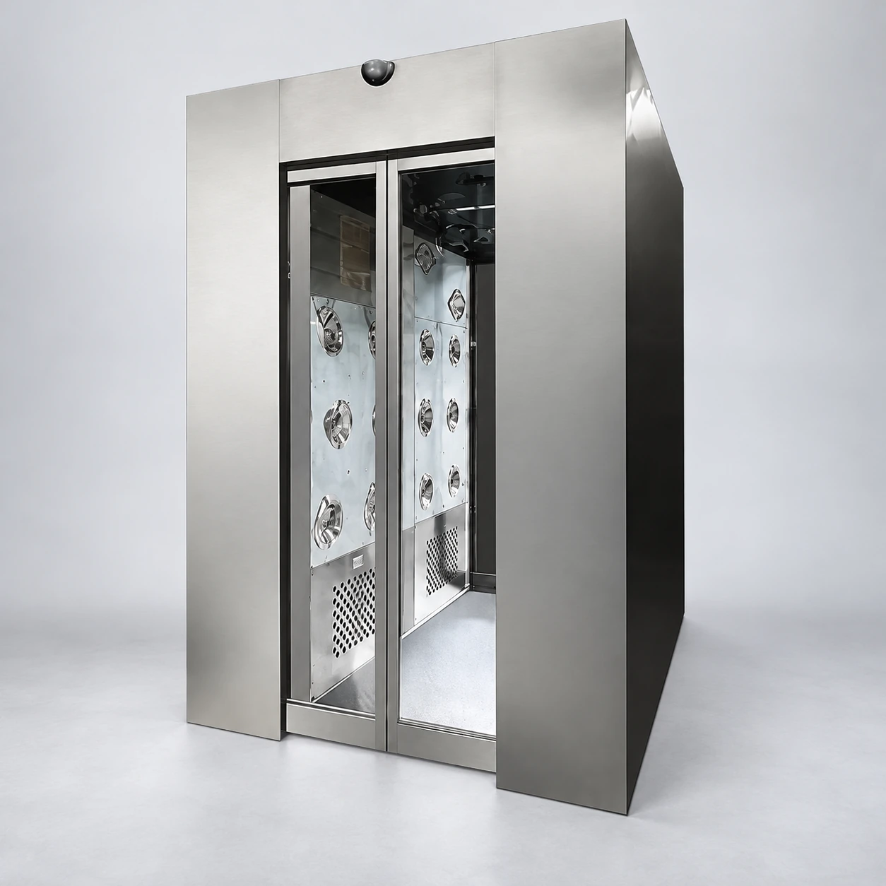 Automatic sliding-door air shower with stainless cabinet