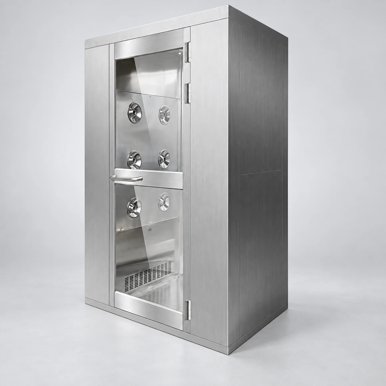 Single-sided stainless air shower with a glazed door