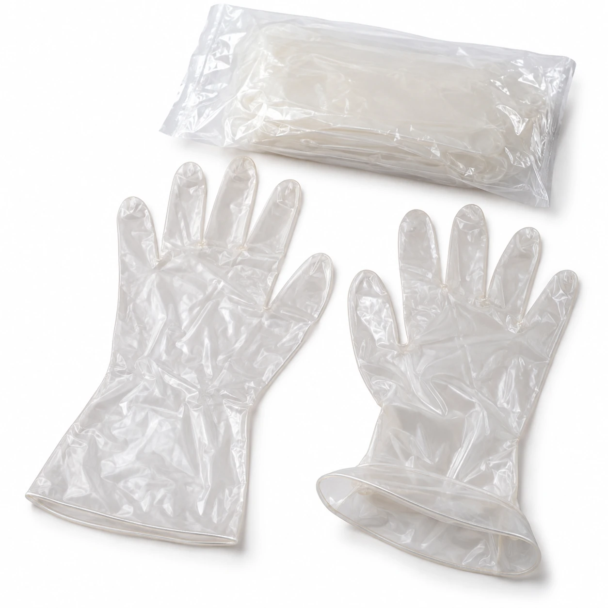 Clear vinyl cleanroom gloves with smooth film and extended beaded cuffs