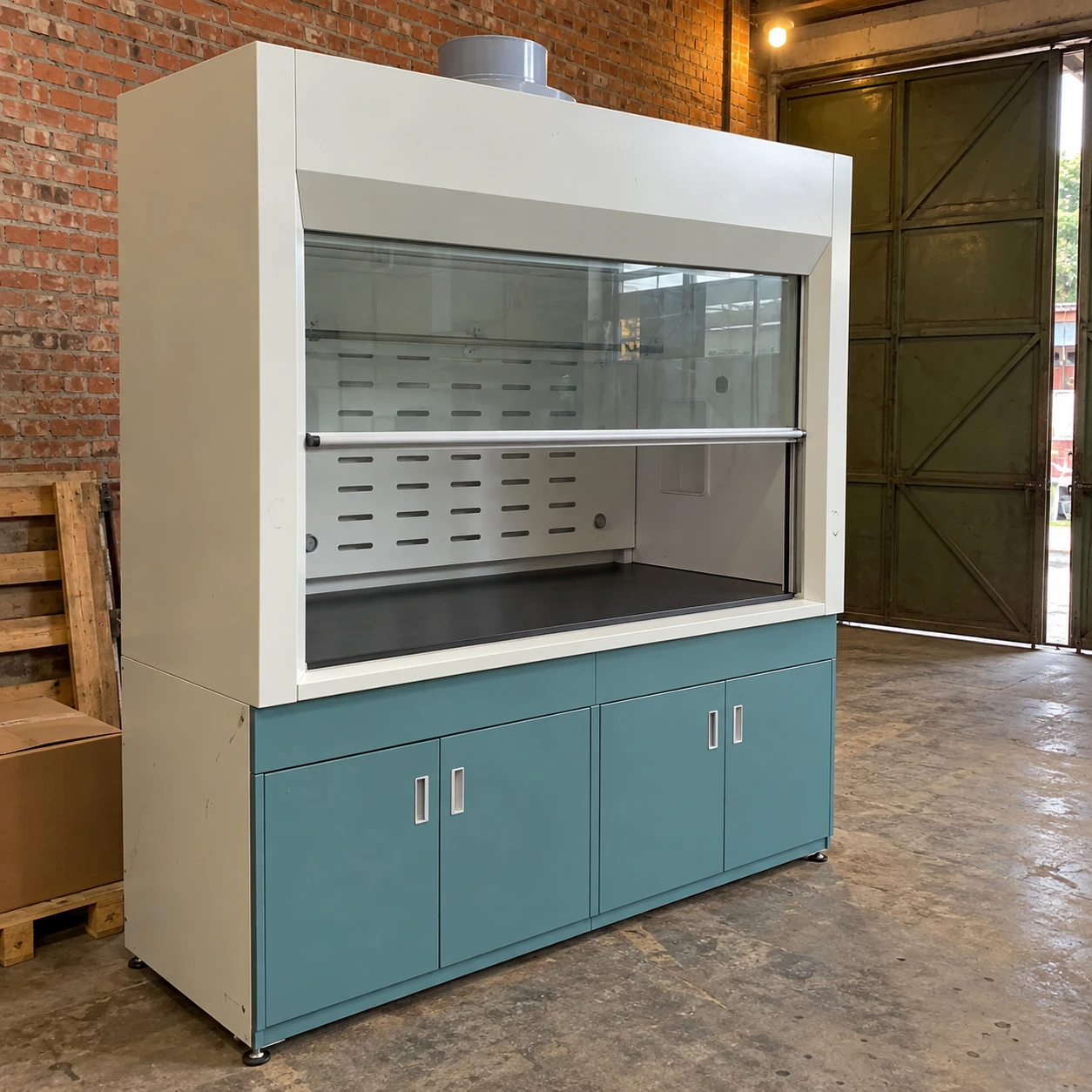 Ordinary steel chemical fume hood for an industrial laboratory fit-out