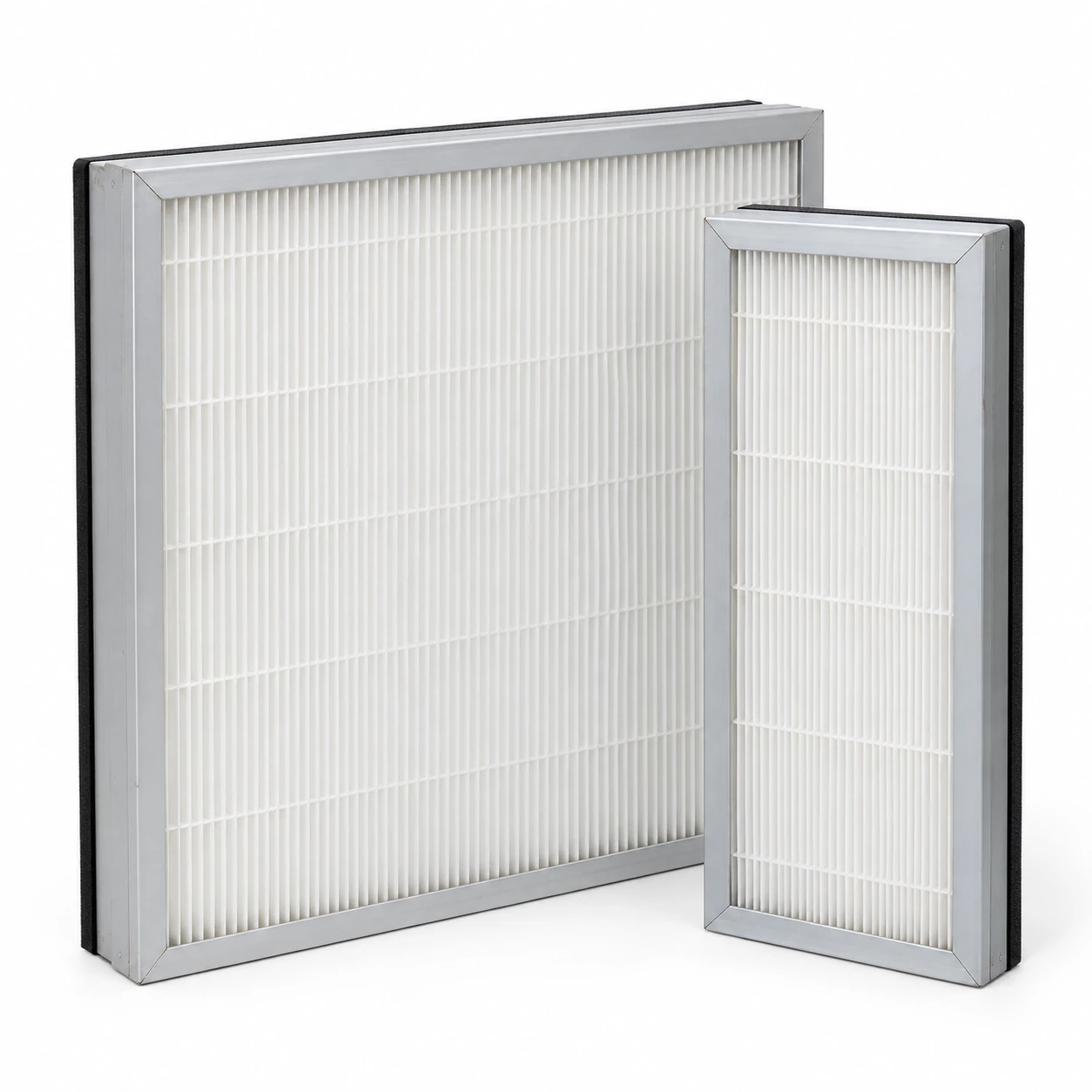 Aluminum framed mini-pleat HEPA filter panels with perimeter gaskets