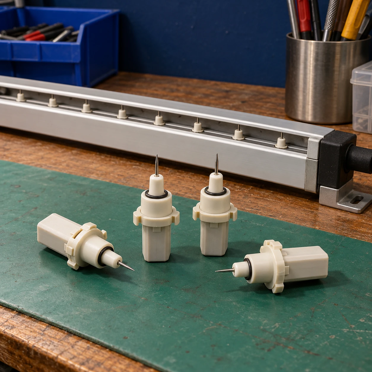 Replacement ionizing-bar emitter cartridges arranged beside an unpowered bar section