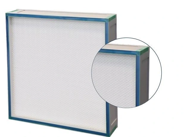 Top gel seal HEPA panel showing the upper sealing channel in a magnified inset