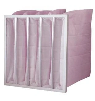 Pink synthetic pocket filter in a metal header frame