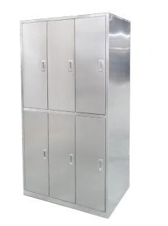 Six-door stainless locker with recessed handles