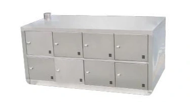 Ventilated stainless shoe cabinet with a top exhaust connection