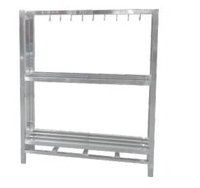 Open stainless storage frame with a hanging rail