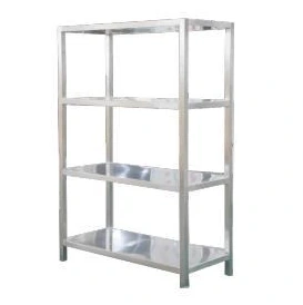 Compact four-tier stainless shelving unit