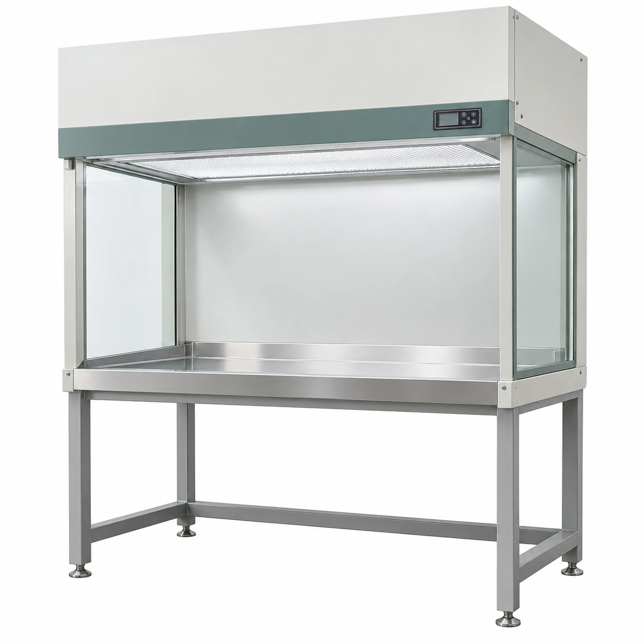 Freestanding vertical downflow clean bench with an overhead filter enclosure