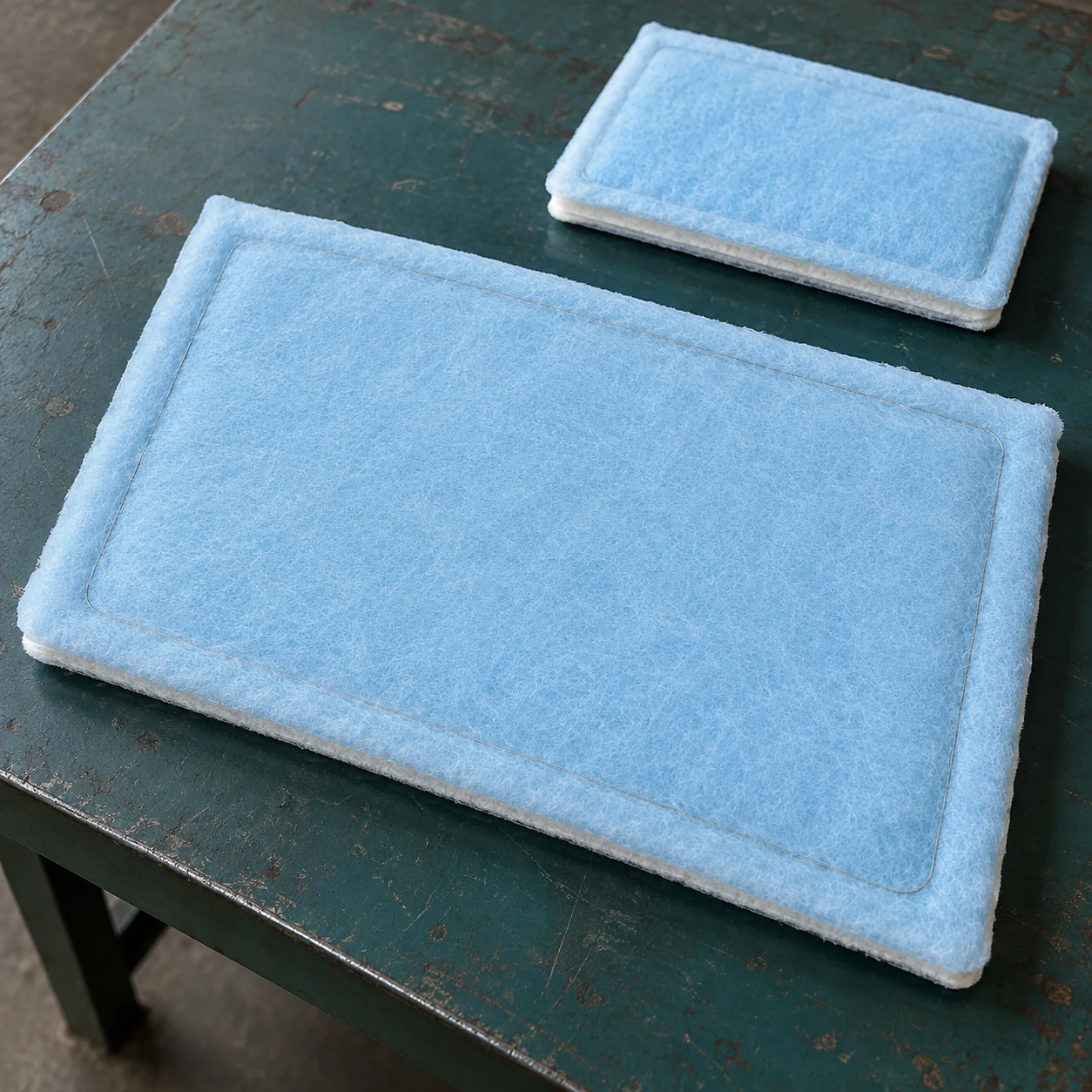 Rectangular layered polyester ring panel filters with soft sealing edges