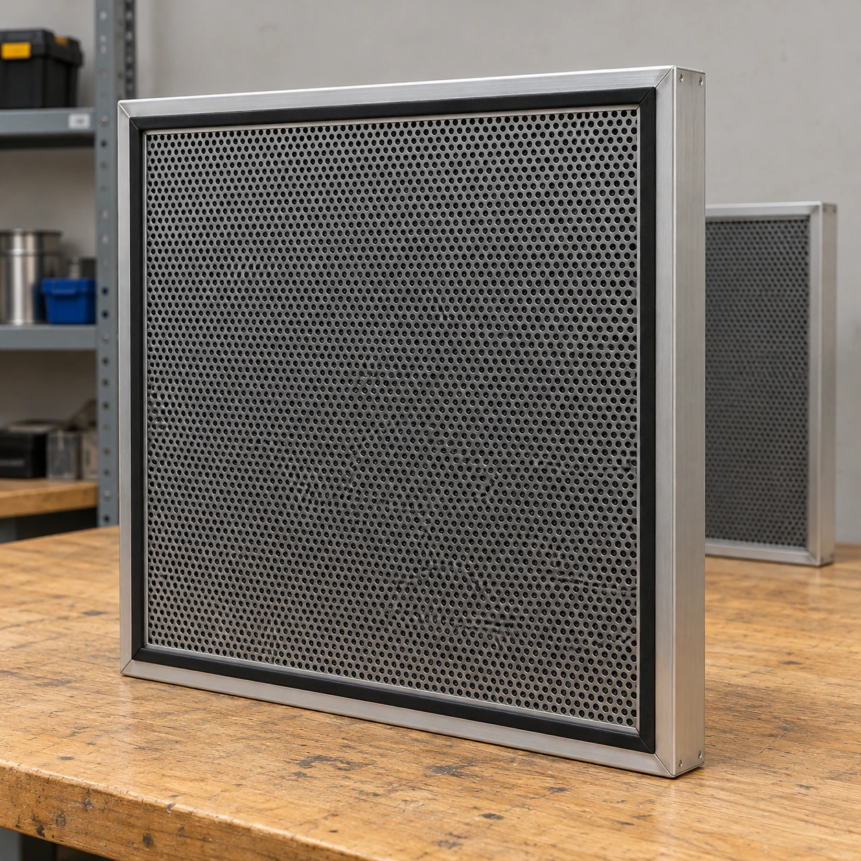 Shallow chemical filter panel with retained sorbent media and a perimeter gasket