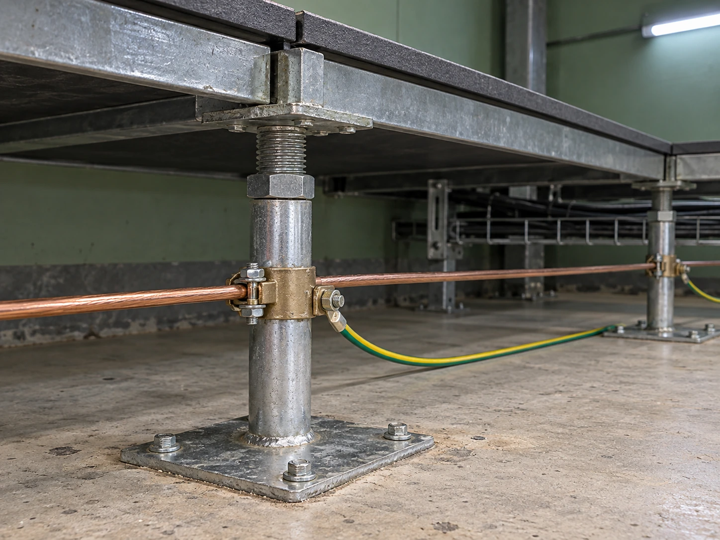 grounding raised floor pedestals