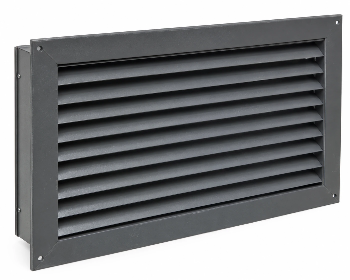 Landscape twenty-by-sixteen dark-grey louvred return grille