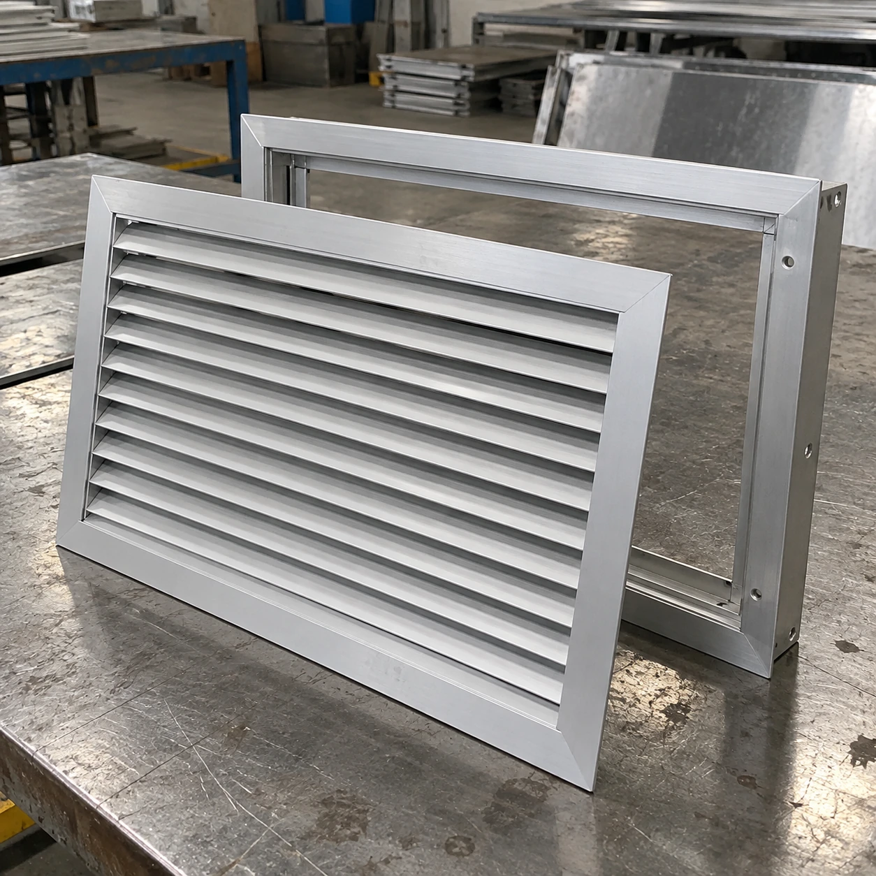 Custom aluminium return grille with removable louver core and separate mounting frame