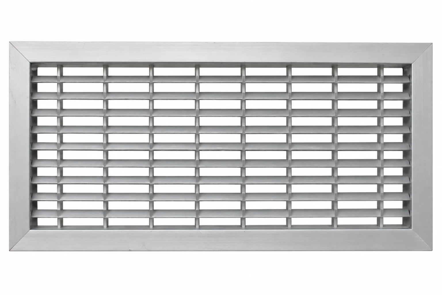 Open-grid industrial return grille with a reinforced rectangular aluminium frame