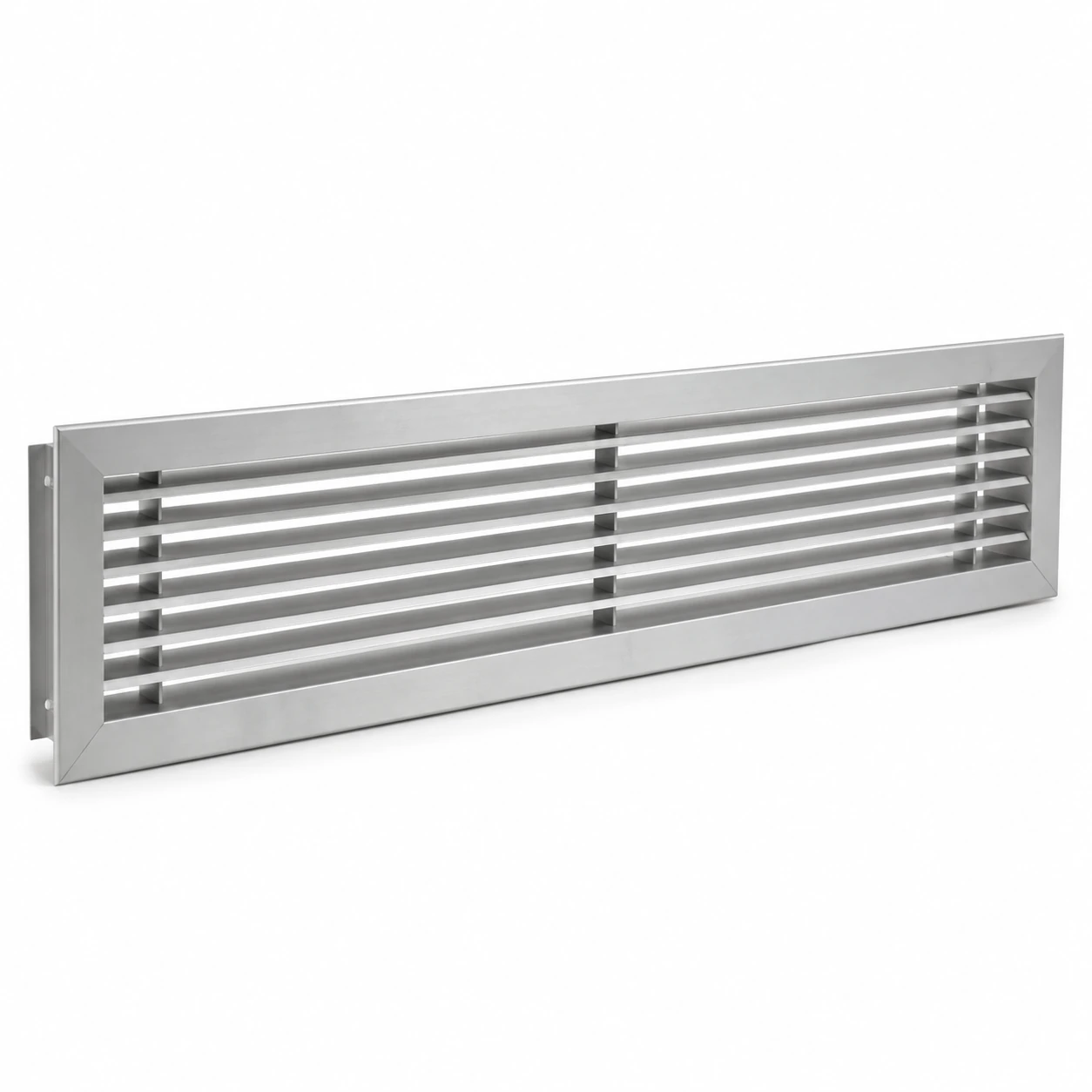 Long narrow linear aluminium return grille with plain parallel bars
