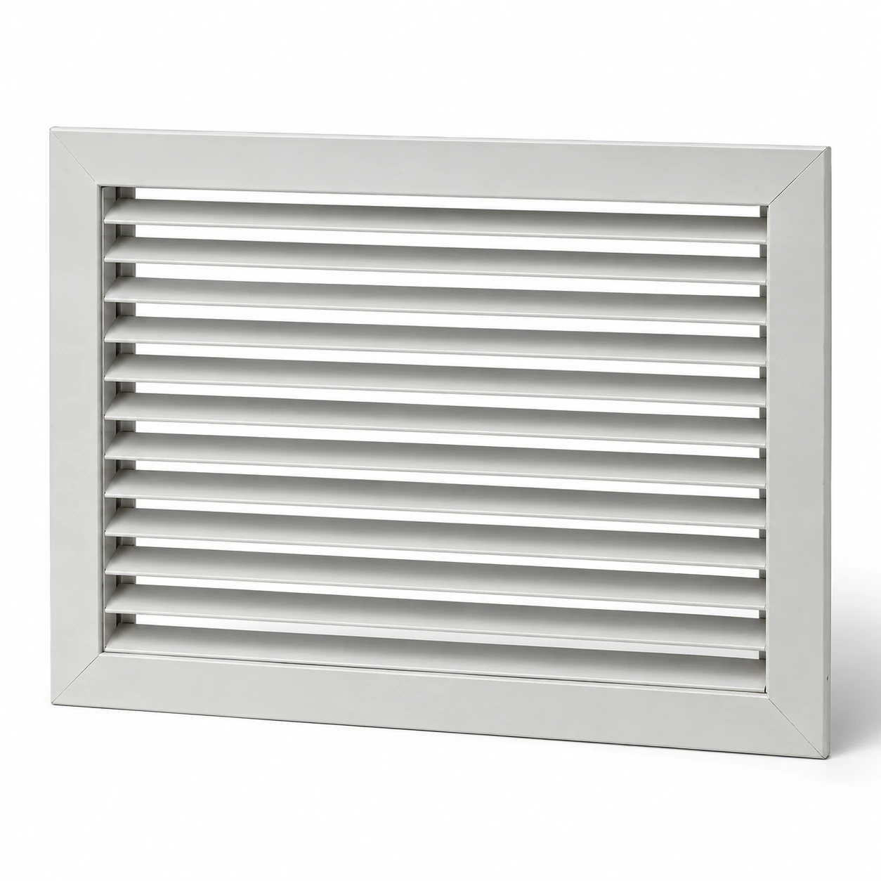 Simple off-white industrial aluminium return grille with slim horizontal bars