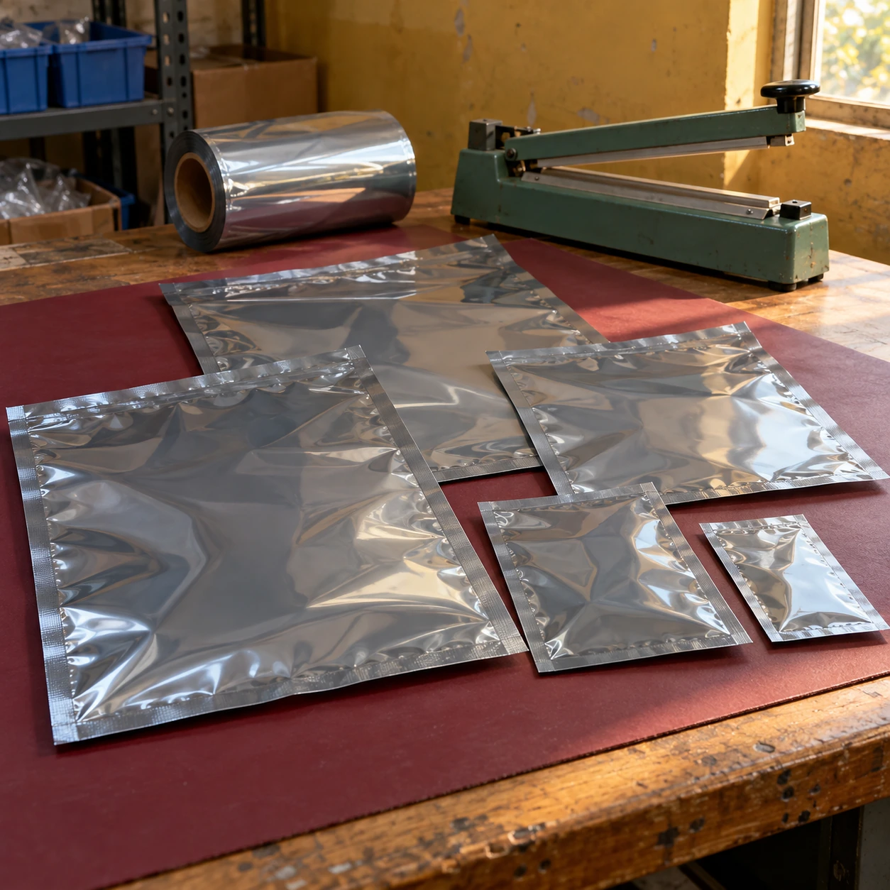 Metallized shielding bags and film at a modest converting workbench