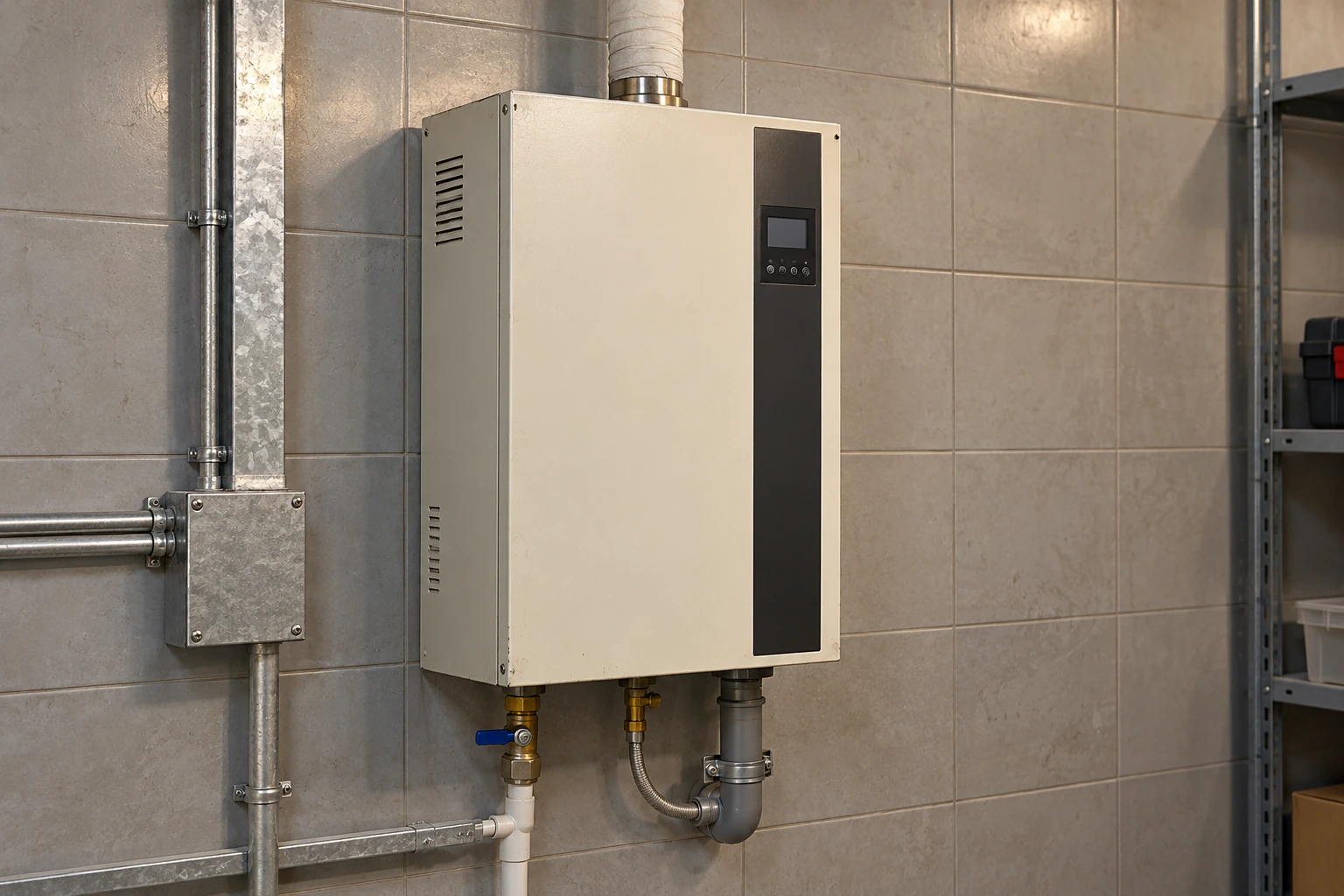 Compact commercial steam humidifier installed with clear access to its service panel