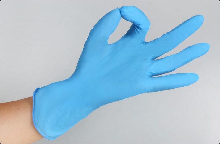 9 Inch Blue Nitrile Cleanroom Gloves — Blue nitrile glove palm and fingertips
