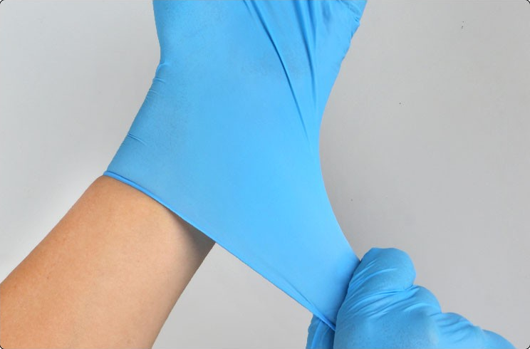 9 Inch Blue Nitrile Cleanroom Gloves — Blue nitrile cuff detail