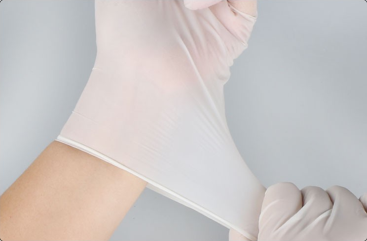 12 Inch White Nitrile Cleanroom Gloves — White nitrile cuff flexibility
