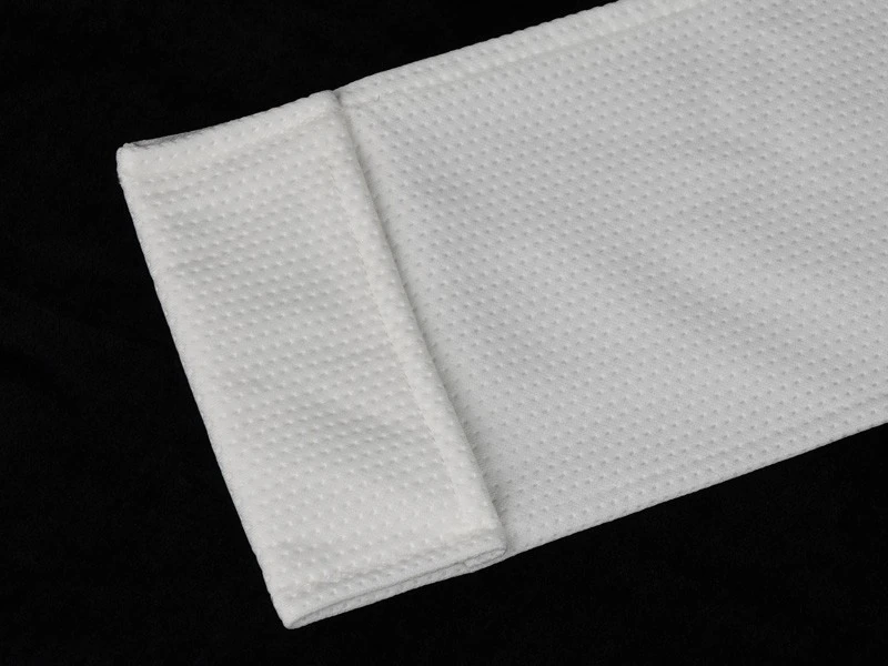 Close-up of a sewn end pocket and textured wiper fabric