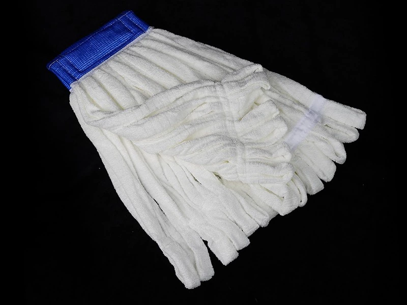 Detached strip mop refill showing its blue attachment band