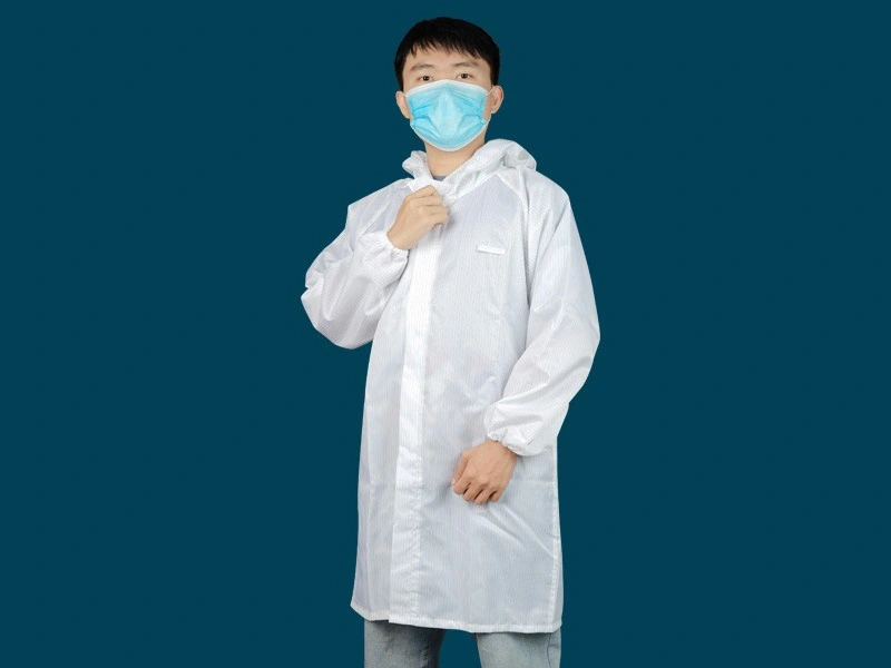 White Striped Cleanroom Lab Coat — product detail and alternate view