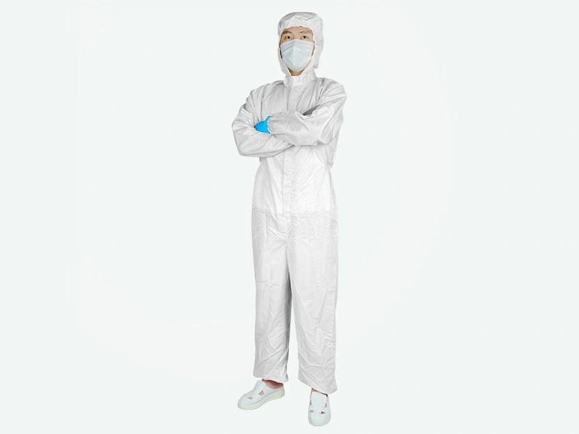 White Striped Cleanroom Coverall — product detail and alternate view