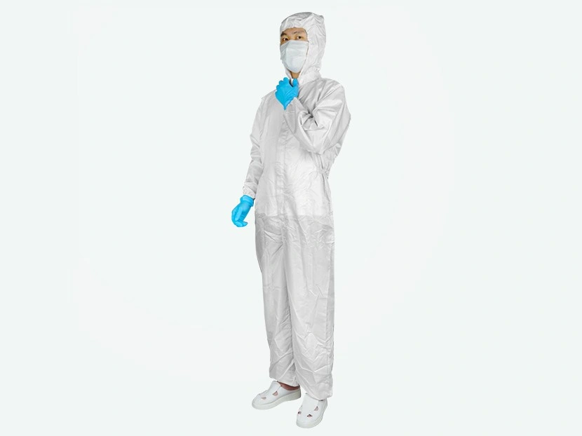 White Striped Cleanroom Coverall — product detail and alternate view