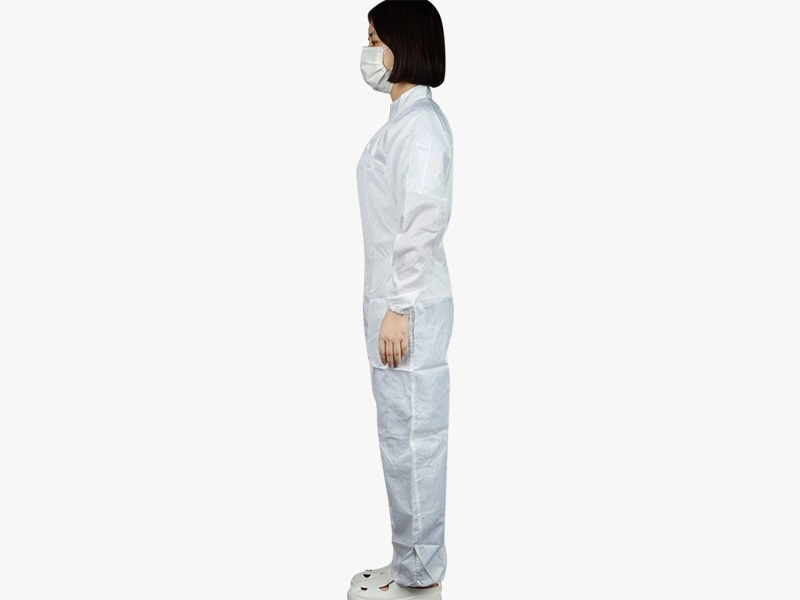 White Striped Hoodless Cleanroom Suit — product detail and alternate view