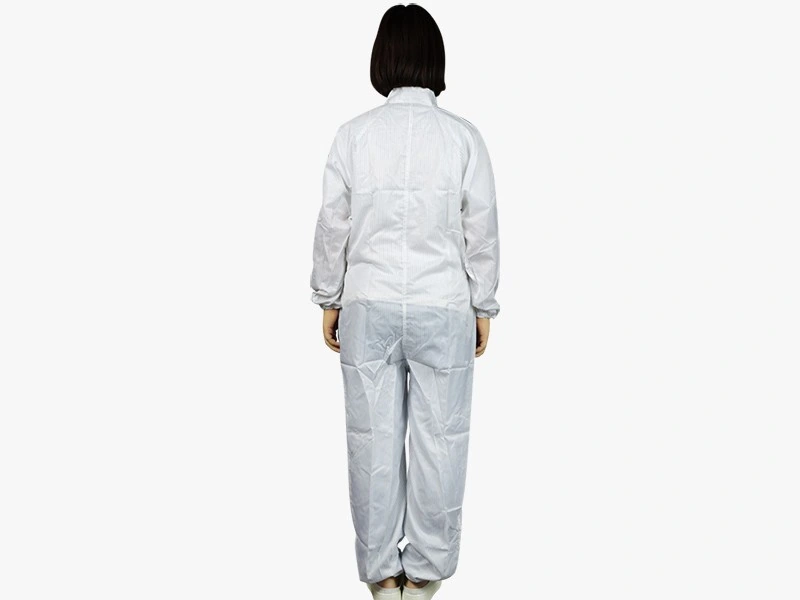 White Striped Hoodless Cleanroom Suit — product detail and alternate view
