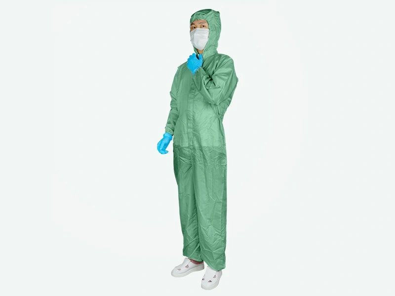 Grass Green Striped Cleanroom Coverall — product detail and alternate view