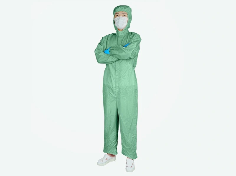 Grass Green Striped Cleanroom Coverall — product detail and alternate view
