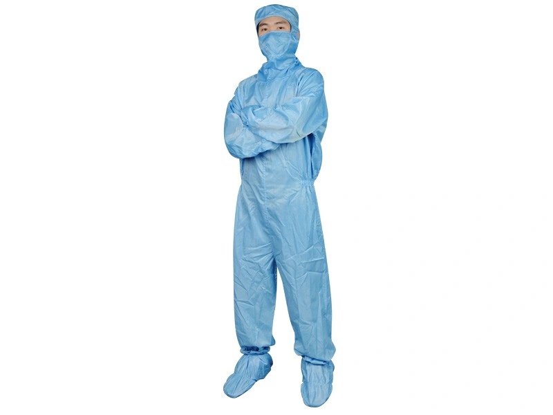 Blue Striped Cleanroom Coverall with Underarm Zipper and Shoe Covers — product detail and alternate view