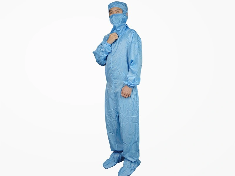 Blue Striped Cleanroom Coverall with Underarm Zipper and Shoe Covers — product detail and alternate view