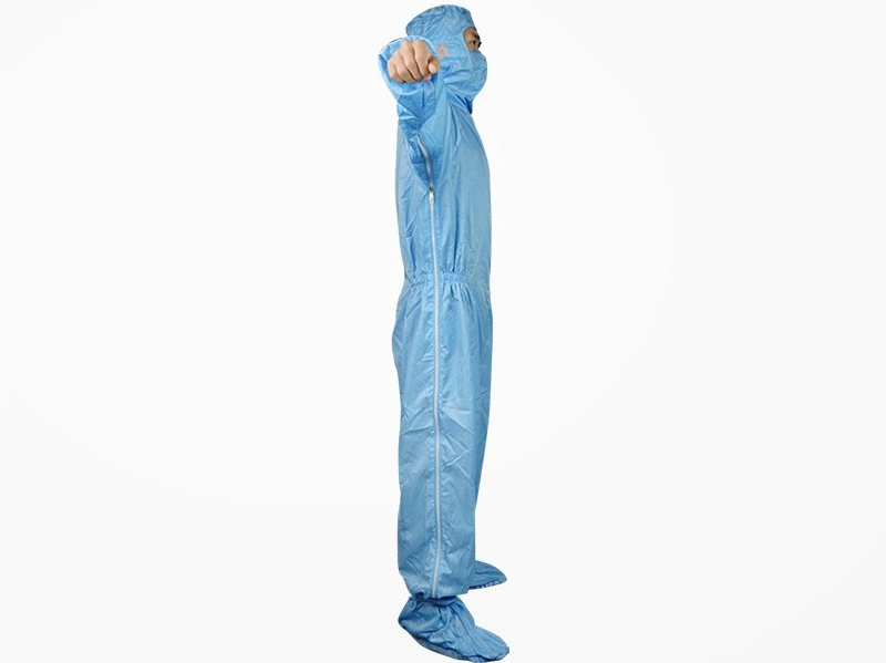 Blue Striped Cleanroom Coverall with Underarm Zipper and Shoe Covers — product detail and alternate view