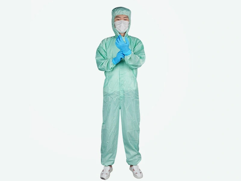 Light Apple Green Grid Cleanroom Coverall — product detail and alternate view