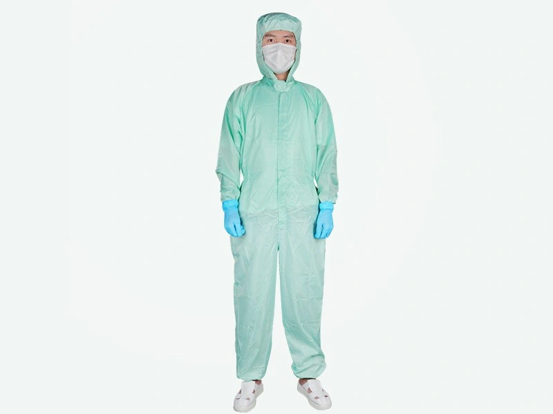 Light Apple Green Grid Cleanroom Coverall — product detail and alternate view