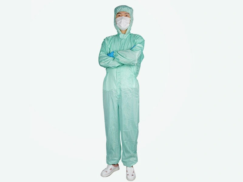 Light Apple Green Grid Cleanroom Coverall — product detail and alternate view