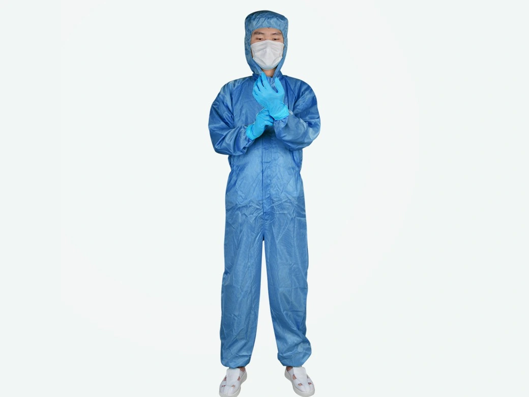 Dark Blue Grid Cleanroom Coverall — product detail and alternate view