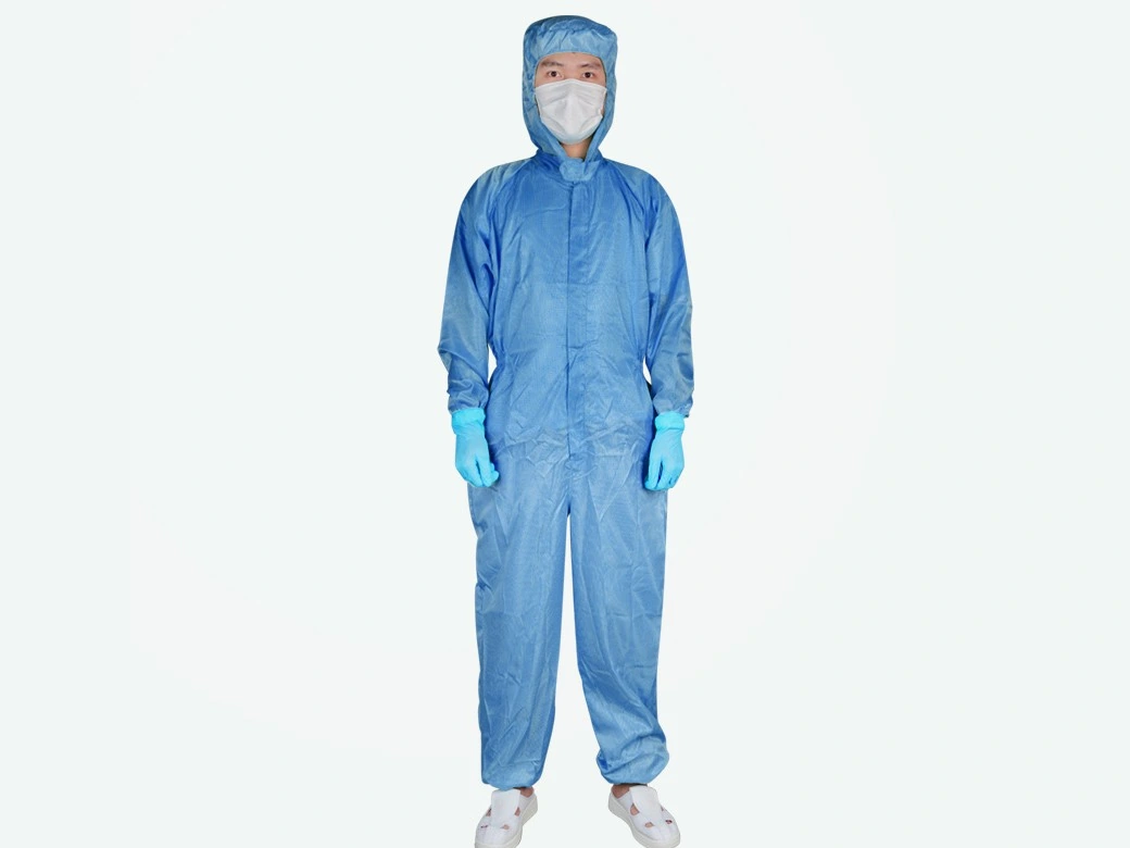 Dark Blue Grid Cleanroom Coverall — product detail and alternate view