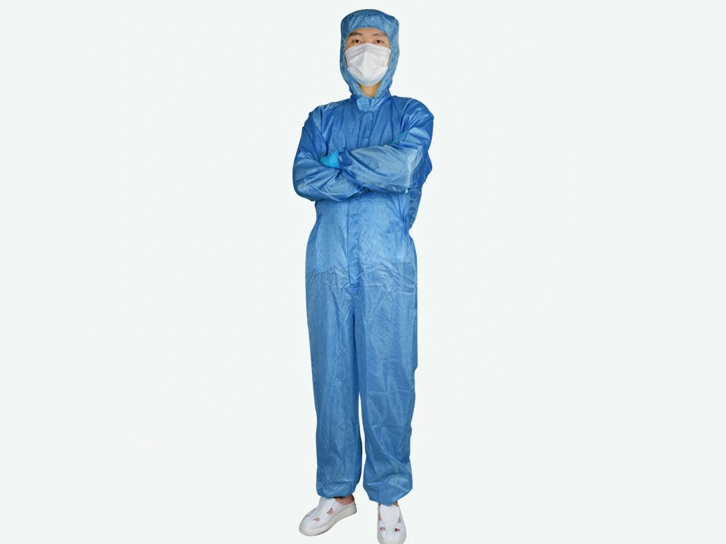 Dark Blue Grid Cleanroom Coverall — product detail and alternate view