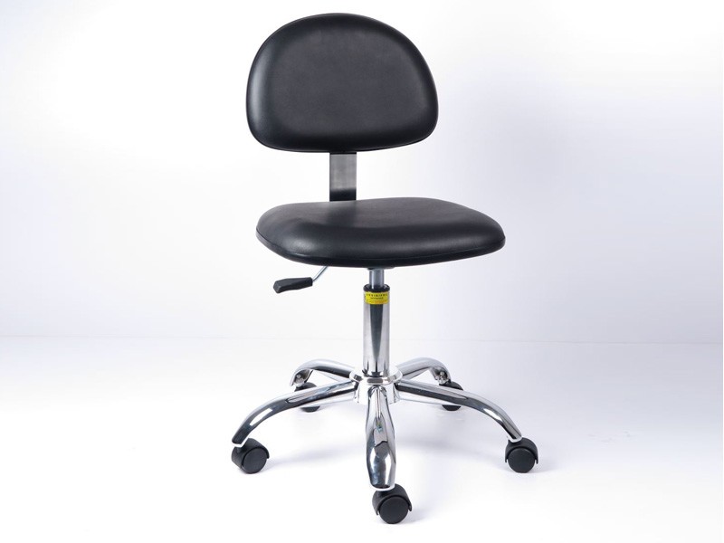 PT-020921 upholstered ESD chair with broad backrest, metal support and caster base