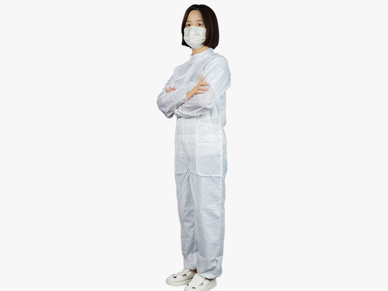 White Striped Hoodless Cleanroom Suit — product detail and alternate view