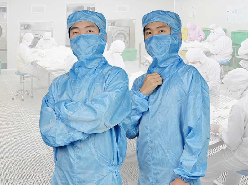 Blue Striped Cleanroom Coverall with Underarm Zipper and Shoe Covers