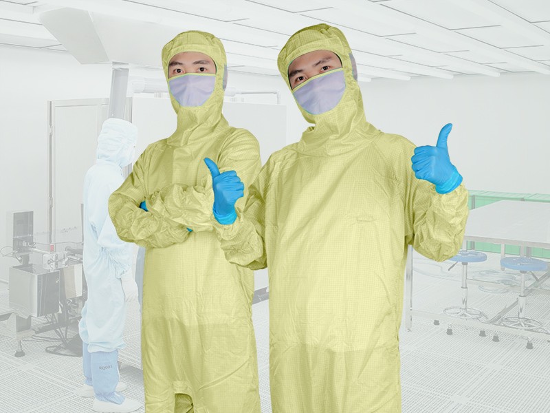 Yellow Grid Cleanroom Coverall with Crotch Zipper — product overview