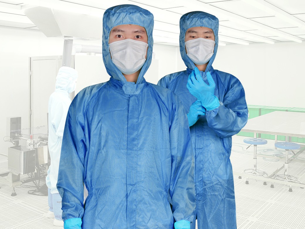 Dark Blue Grid Cleanroom Coverall